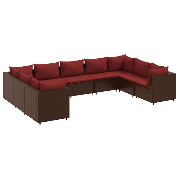 vidaXL 9-delige Loungeset met kussens poly rattan bruin