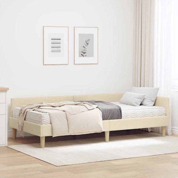 vidaXL Hoekbedframe met Matras met matras 2 pcs Cr&egrave;me Stof