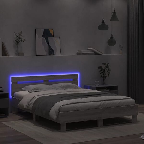 vidaXL Bedframe met hoofdeinde en LED grijs sonoma eiken 140x190 cm