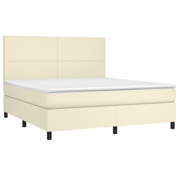 vidaXL Boxspring met matras kunstleer cr&egrave;mekleurig 180x200 cm