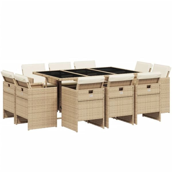 vidaXL 11-delige Tuinset met kussens poly rattan beige