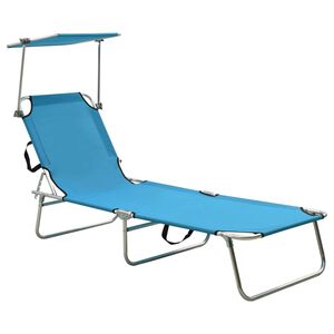 vidaXL Ligbed met luifel inklapbaar staal turquoise en blauw