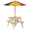 vidaXL Picknicktafel voor 4 kinderen met parasol massief vurenhout