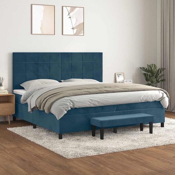 vidaXL Boxspring met matras fluweel donkerblauw 200x200 cm