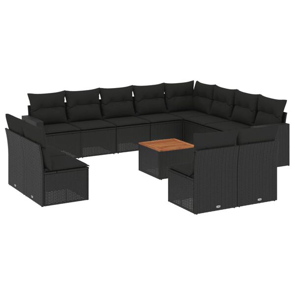 vidaXL 13-delige Loungeset met kussens poly rattan zwart