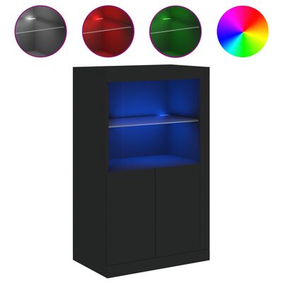 vidaXL Bijzetkast met LED-verlichting bewerkt hout zwart