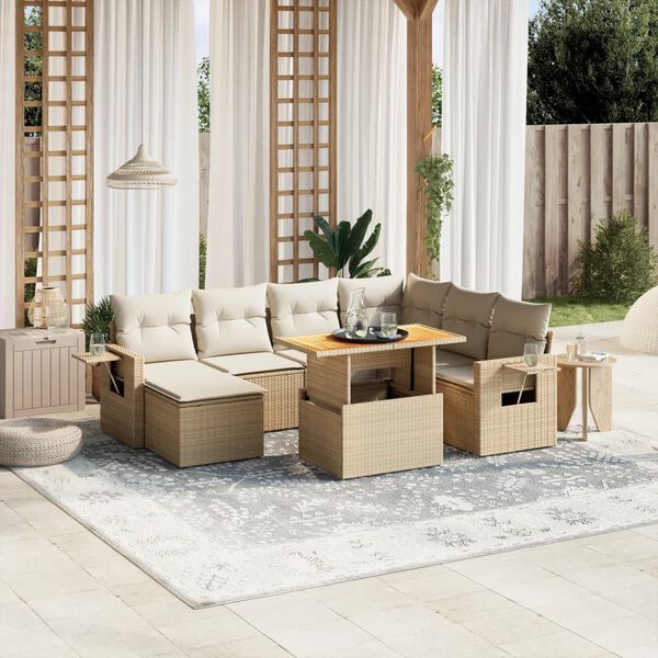vidaXL 8-delige Loungeset met kussens poly rattan beige