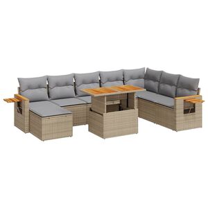 vidaXL 9-delige Loungeset met kussens poly rattan acacia beige