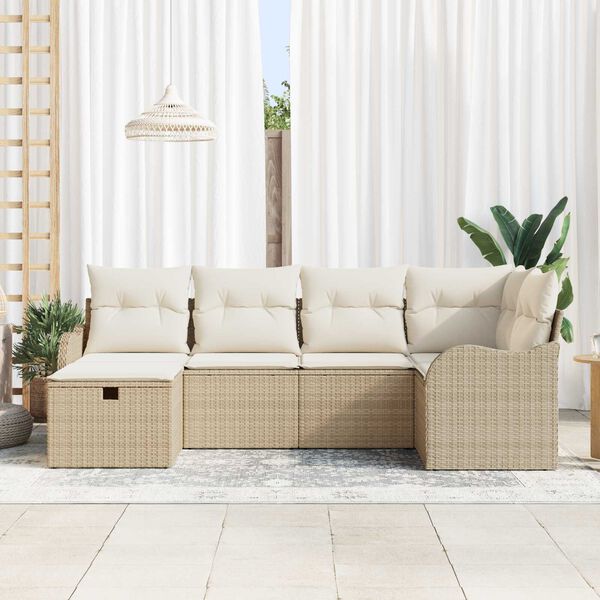 vidaXL Tuin Sofa Set met kussen 6 pcs beige en cr&egrave;mekleurig Poly riet