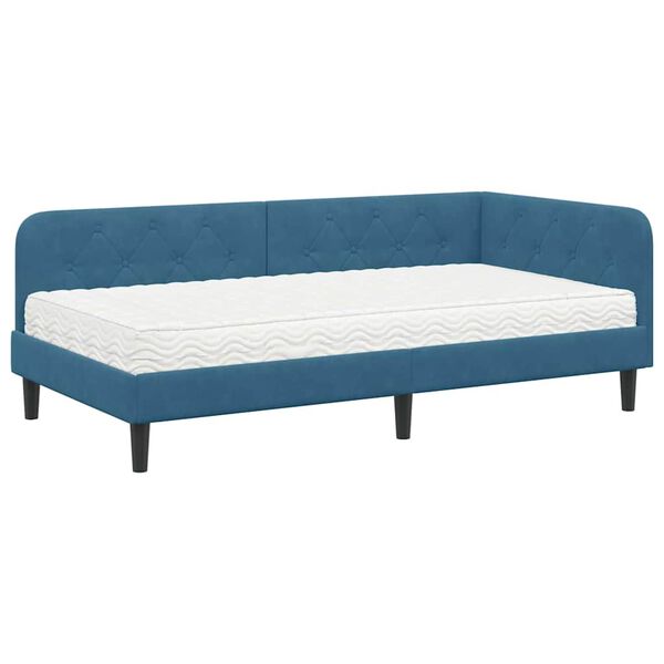 vidaXL Hoekbedframe met matras Blauw 100 x 200 cm Fluweel