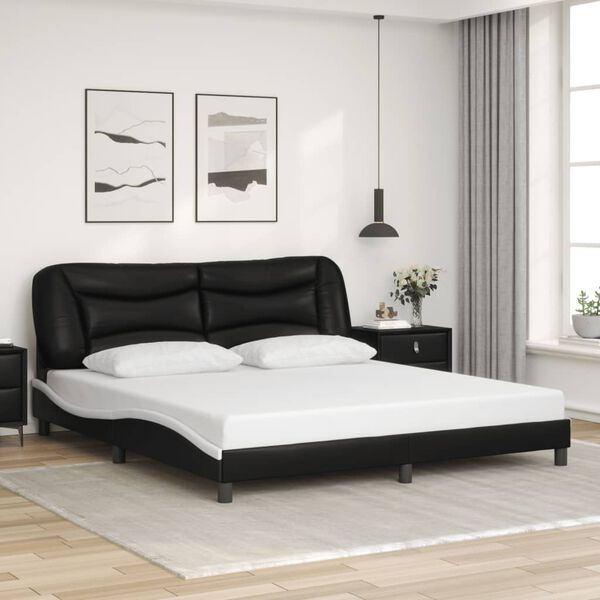 vidaXL Bedframe zonder matras "Hvar" kunstleer zwart en wit 180x200 cm