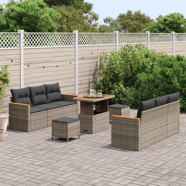 vidaXL Tuinbankenset met kussen 11 pcs Grijs poly rattan