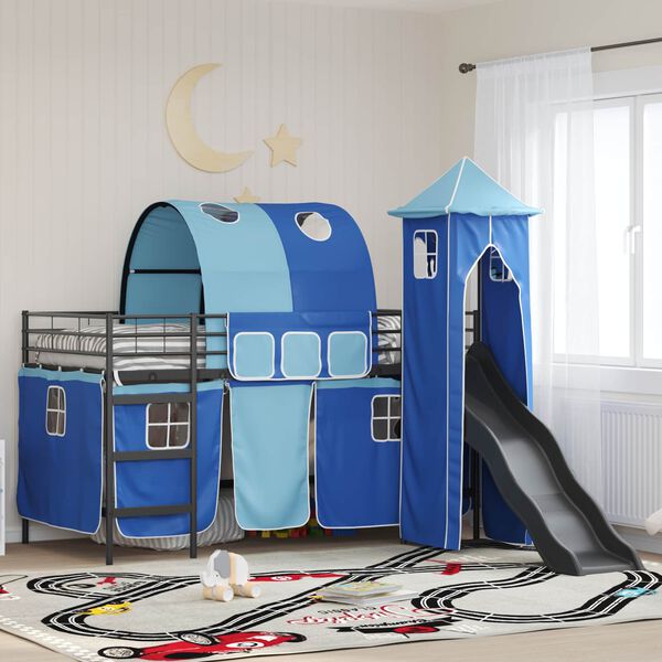 vidaXL Loftbed voor Kids Zwart en Blauw 79,5 x 200 cm Metaal