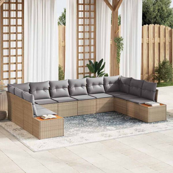 vidaXL Tuin Sofa Set met kussen 10 pcs beige en lichtgrijs Poly riet