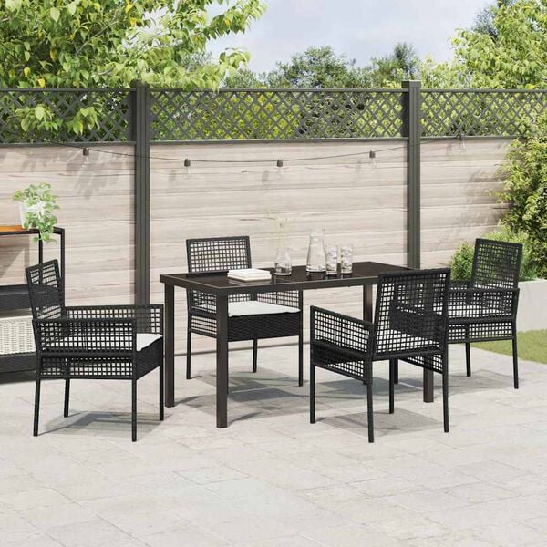 vidaXL Tuin eettafelset met kussen 5 pcs Zwart poly rattan