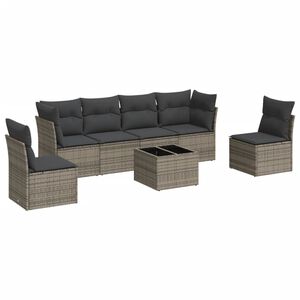 vidaXL 7-delige Loungeset met kussens poly rattan grijs