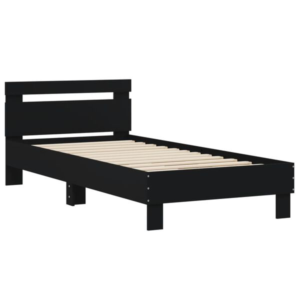 vidaXL Bedframe met hoofdeinde bewerkt hout zwart 90x200 cm