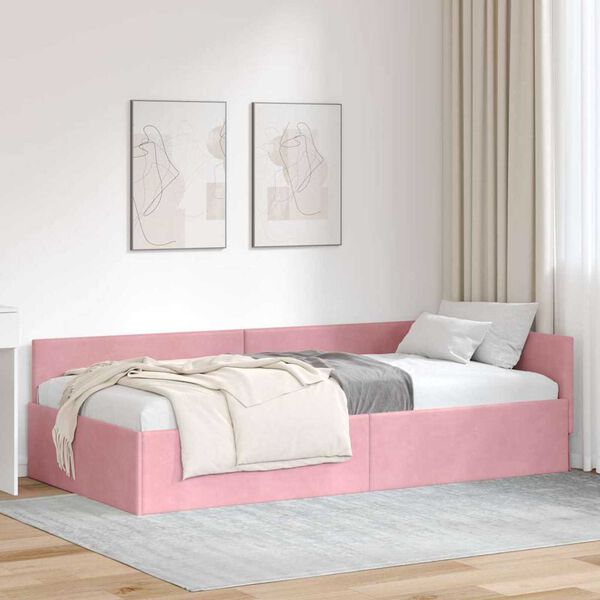 vidaXL Hoekbedframe met hoofdeinde Roze 80 cm x 200 cm Fluweel