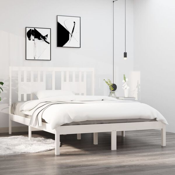 vidaXL Bedframe massief hout wit 120x190 cm