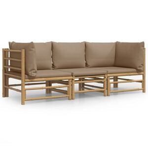 vidaXL 3-delige Loungeset met kussens bamboe taupe