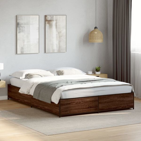 vidaXL Bedframe bewerkt hout metaal bruin eikenkleur 120x190 cm