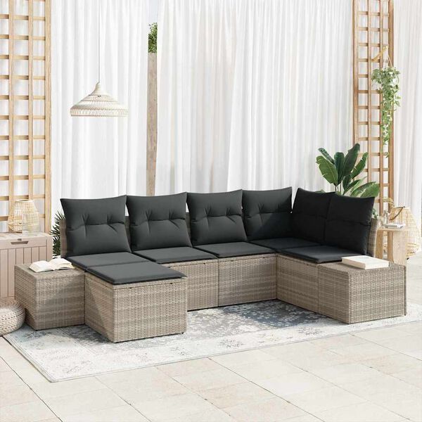 vidaXL Tuin Sofa Set met kussen 6 pcs Lichtgrijs poly rattan