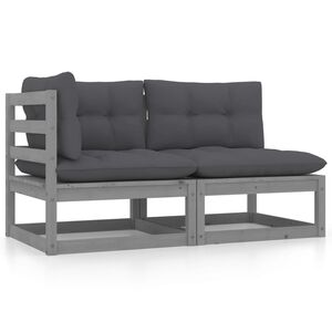 vidaXL 2-delige Loungeset met kussens massief grenenhout grijs