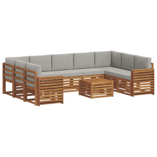 vidaXL Sofa-Sets 10 pcs Natuurlijk en Lichtgrijs Massief Acaciahout