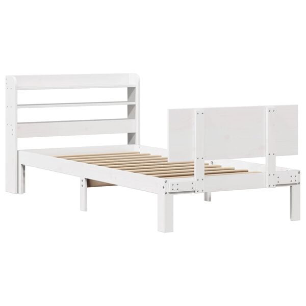 vidaXL Bedframe met hoofdbord massief grenenhout wit 75x190 cm