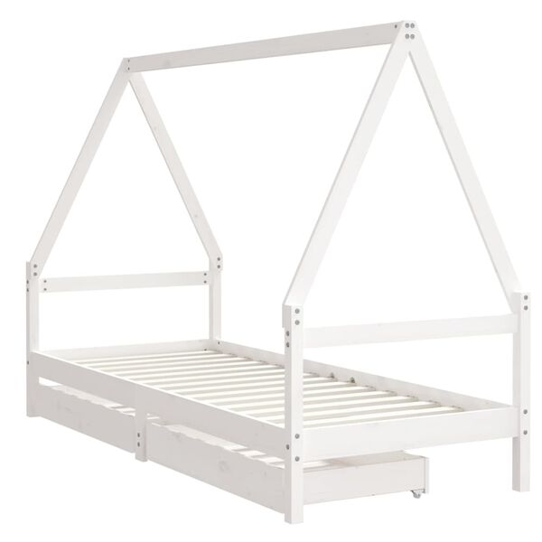 vidaXL Kinderbedframe met lades 80x200 cm massief grenenhout wit