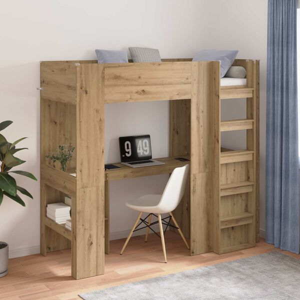 vidaXL Loft Bedframe met Bureau Artisan Eiken 75 x 190 cm Bewerkt hout
