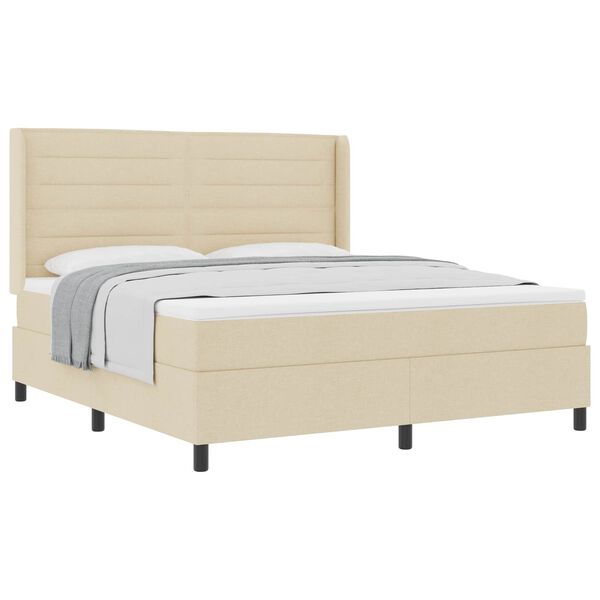 vidaXL Boxspring bed met matras met hoofdeinde Cr&egrave;me 180 x 200 cm Stof