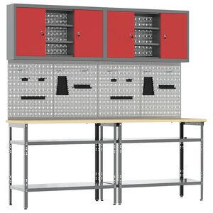 vidaXL Werkbankset 8 st Rood en Grijs Gepoedercoat staal
