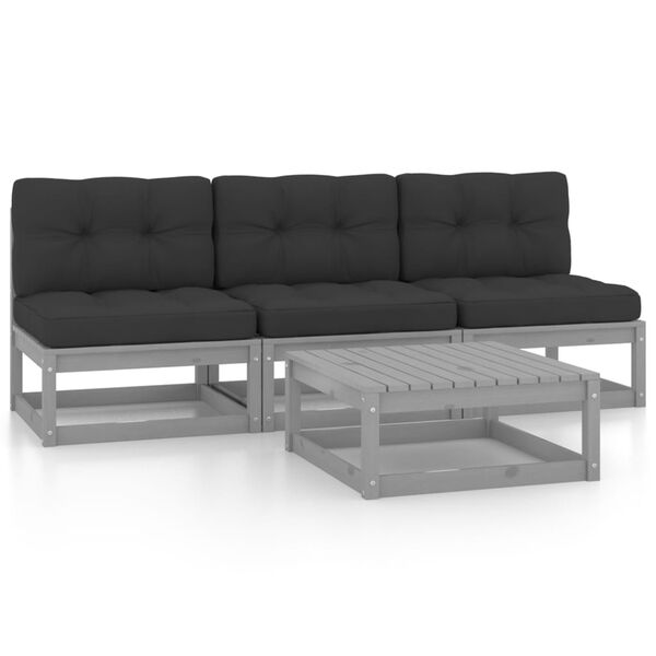vidaXL 4-delige Loungeset met kussens massief grenenhout