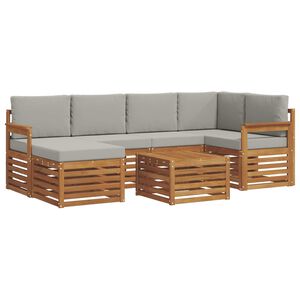 vidaXL Hoekbank Set 7 pcs Natuurlijk en Lichtgrijs Massief Acaciahout