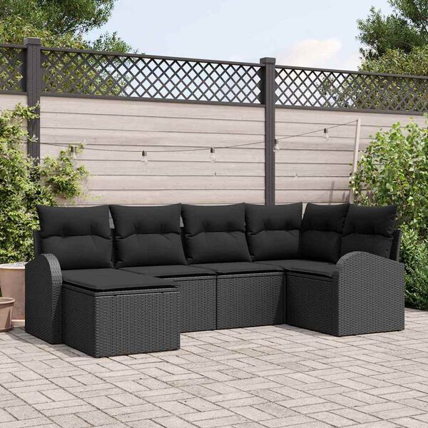vidaXL Tuinbankenset 6 pcs Zwart poly rattan