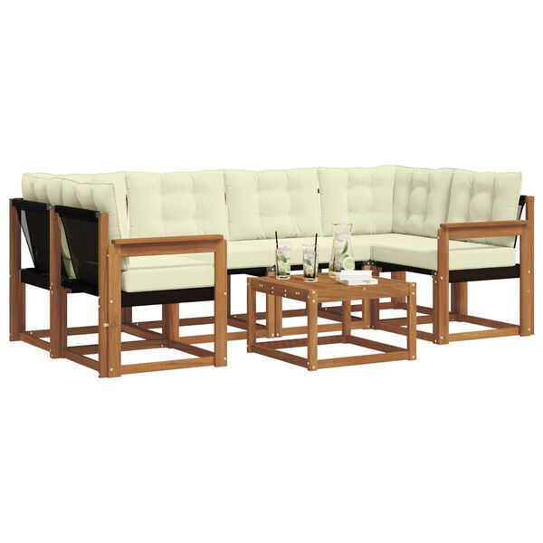 vidaXL Buiten bankenset met kussen 7 pcs Natuurlijk en Cr&egrave;me