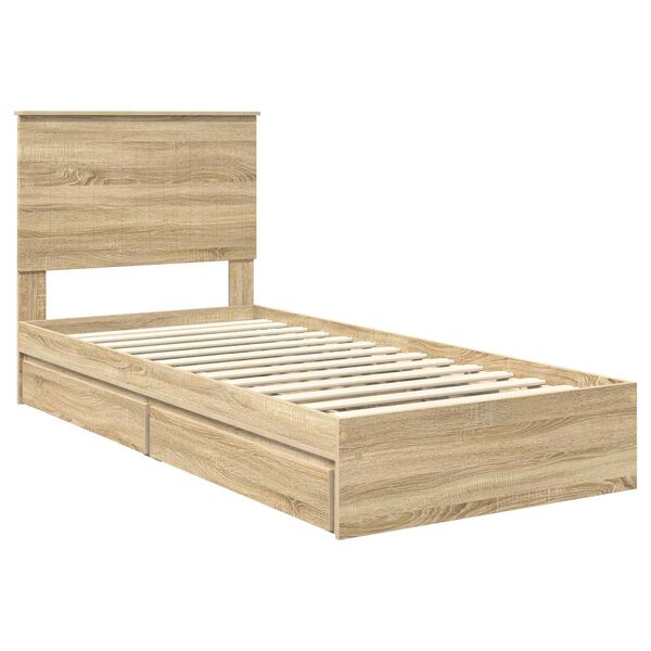 vidaXL Opslag bed met hoofdeinde Sonoma Eiken 90 x 200 cm Bewerkt hout