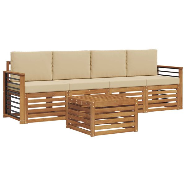 vidaXL Sofa-Sets 5 pcs Natuurlijk en Beige Massief Acaciahout