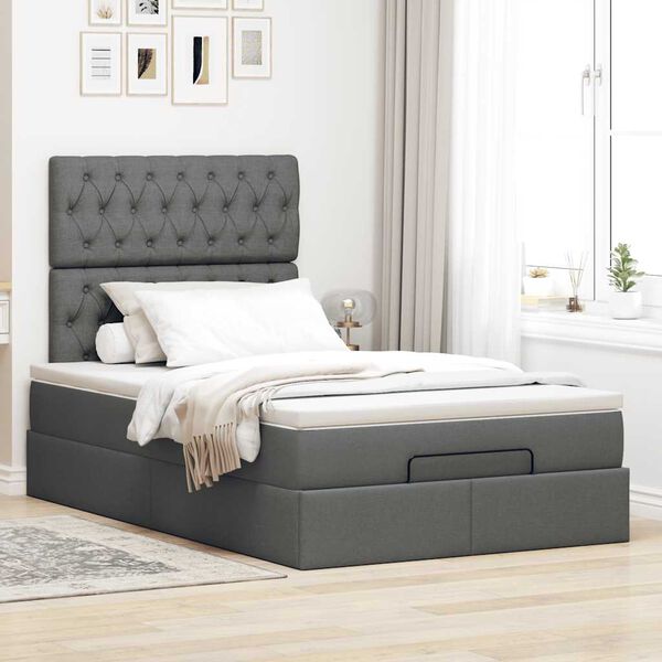 vidaXL Ottoman bed met matras 120x190 cm stof donkergrijs