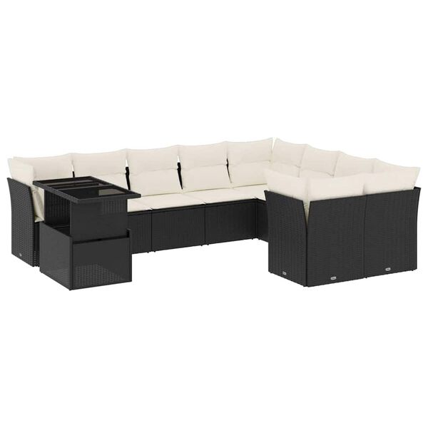 vidaXL 10-delige Loungeset met kussens poly rattan zwart