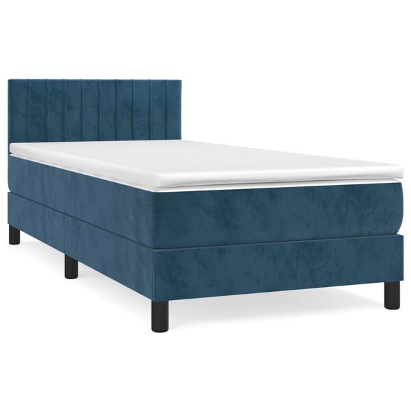 vidaXL Boxspring met matras fluweel donkerblauw 90x190 cm