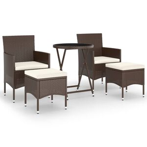 vidaXL 5-delige Bistroset poly rattan en gehard glas bruin