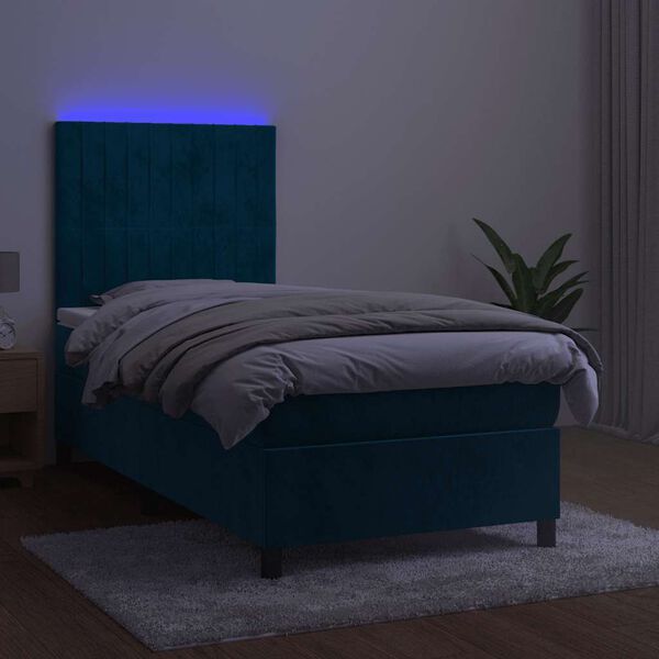vidaXL Boxspring met matras en LED fluweel donkerblauw 100x200 cm