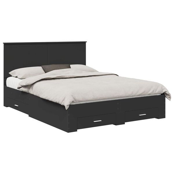 vidaXL Bedframe met lade Zwart en Zilver 150 x 200 cm Bewerkt hout