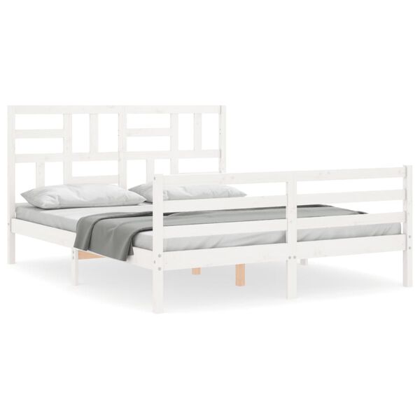 vidaXL Bedframe met hoofdbord massief hout wit 160x200 cm