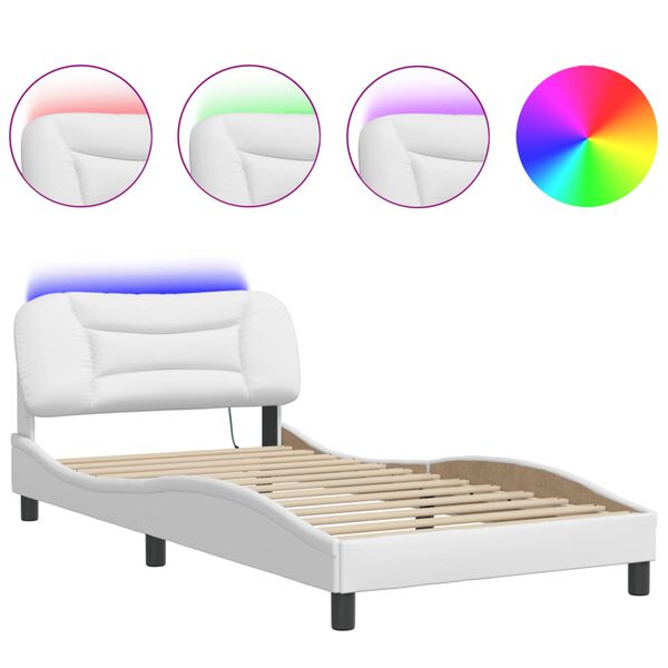 vidaXL Bedframe met LED zonder matras "Hvar" wit 100x203 cm