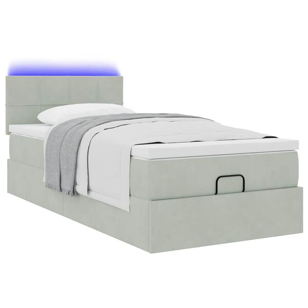 vidaXL Ottoman bed met matras en LED's 100x200 cm fluweel lichtgrijs