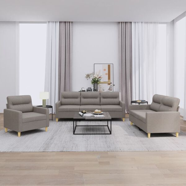 vidaXL 3-delige Loungeset met kussens stof taupe