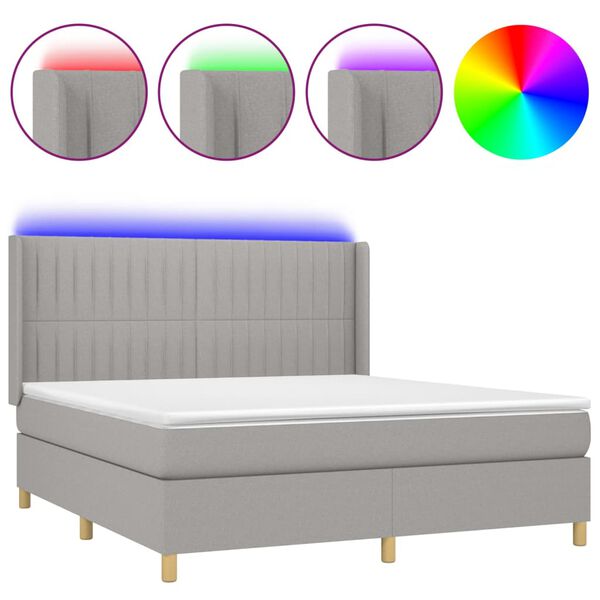 vidaXL Boxspring met matras en LED stof lichtgrijs 180x200 cm